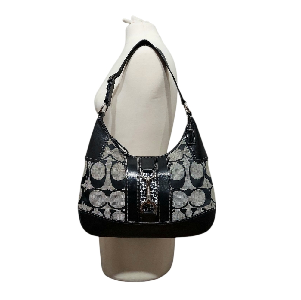 Coach Y2K Hampton Jacquard & Leather Zip Shoulder Bag EUC - Picture 10 of 13